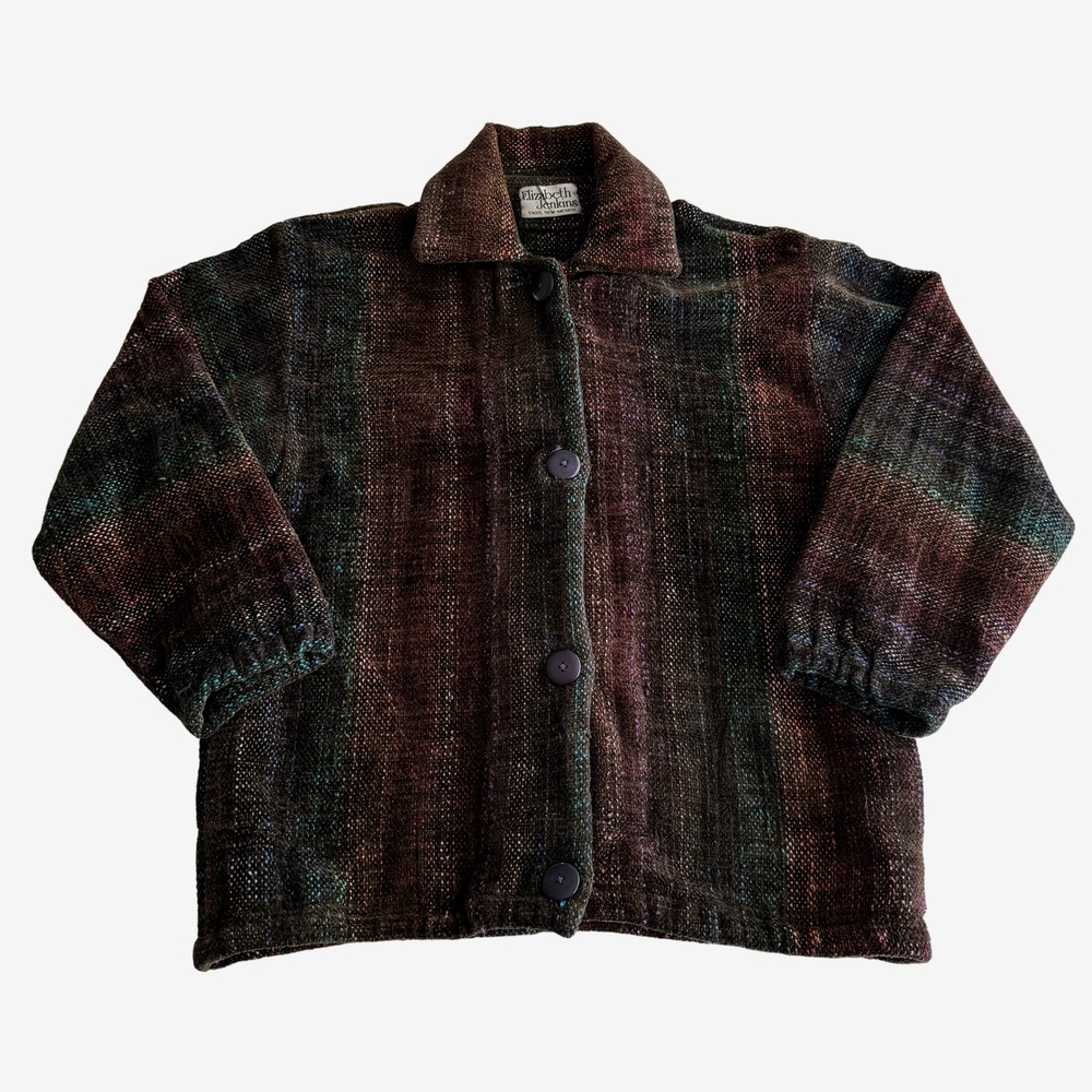 Elizabeth Jenkins Taos‎ Hand Woven Art To Wear Rainbow Chenille Button Up Jacket